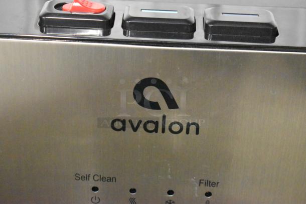 Avalon A5BOTTLELESS water cooler, stainless steel, self-cleaning, 115V, 1 phase, with filter indicator and control buttons visible.