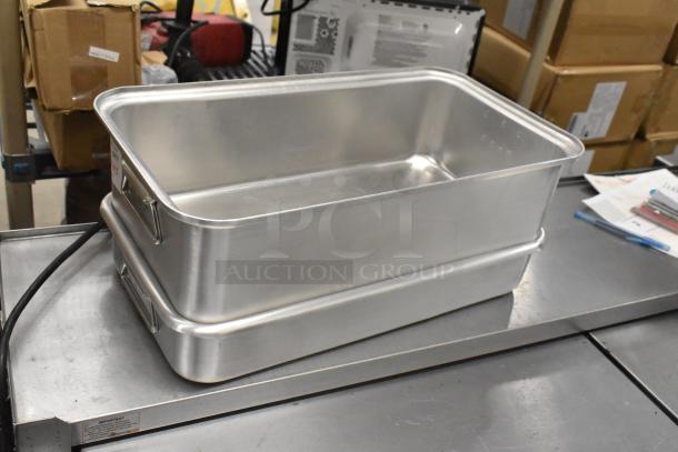 5 new metal pans, full-size, 2.5" deep, 24 gauge stainless steel, anti-jam design, visible labels "4070029."