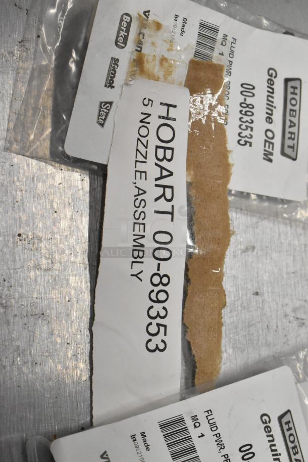 5 Brand New Hobart 00-893535 Rinse Nozzle, Scratch and Dent condition, Genuine OEM, five nozzle assemblies, labeled.