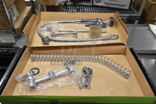 BRAND NEW Regency 600PRD8X pre-rinse faucet, 1.15 GPM, 8" centers, 44" hose. Scratch and dent condition. Deck-mounted.