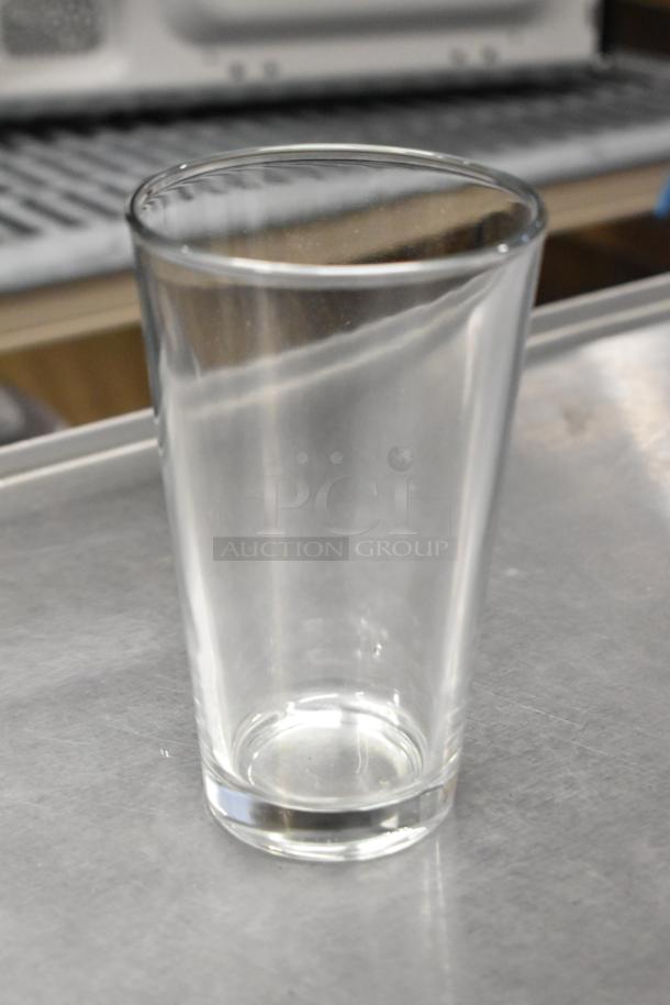 Acopa 16 oz. customizable mixing glass, brand new condition, clear glass, plain design, customizable for various uses.