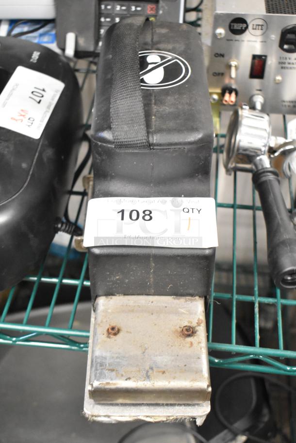 Doodlemop 36 VDC Scrub Battery, used, with top carrying handle, auction label 108 visible, minor surface wear.