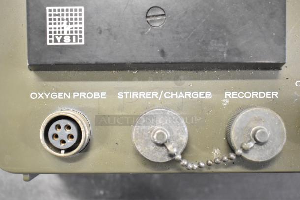 3 VSI Model 57 Oxygen Meter with connection ports for oxygen probe, stirrer/charger, and recorder; fair condition.