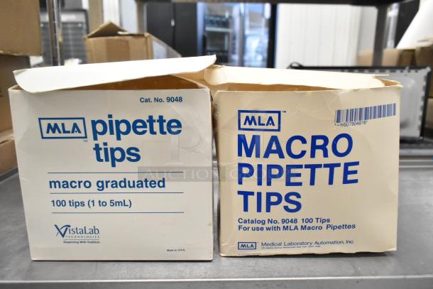 Boxes of MLA macro graduated pipette tips, Cat. No. 9048, each containing 100 tips (1 to 5mL) for use with MLA Pipettes.