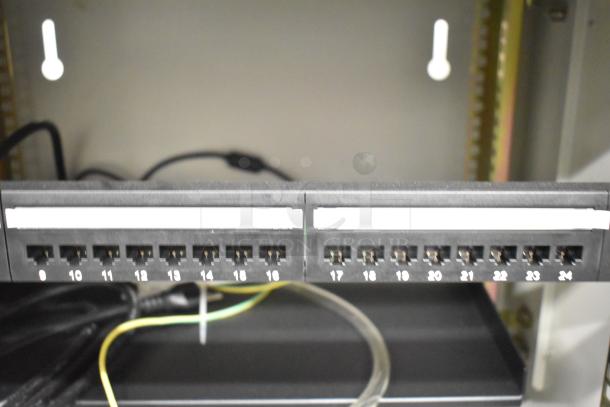 2 BlackShields DC0300 white metal air-conditioned cabinets with rack units, featuring multiple cable ports.