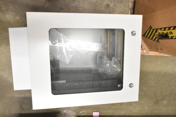 BRAND NEW BlackShields DC0300 white metal technology cabinet with air conditioning. Slight scratches and dents.