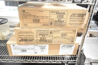 Three 3M SW260-PLUS water filtration cartridge sets in original packaging, part of Subway's Annual Water Filter Program. Boxes show minor wear.