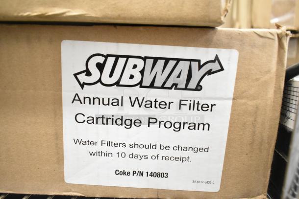 3M Water Filtration Cartridge Sets, new, marked with Subway Annual Water Filter Cartridge Program. Minor box damage.