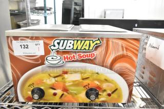 Duke CSW-2-T-AM stainless steel food warmer, branded with Subway Hot Soup graphics. 120V, 1 phase. Auction tag 132.