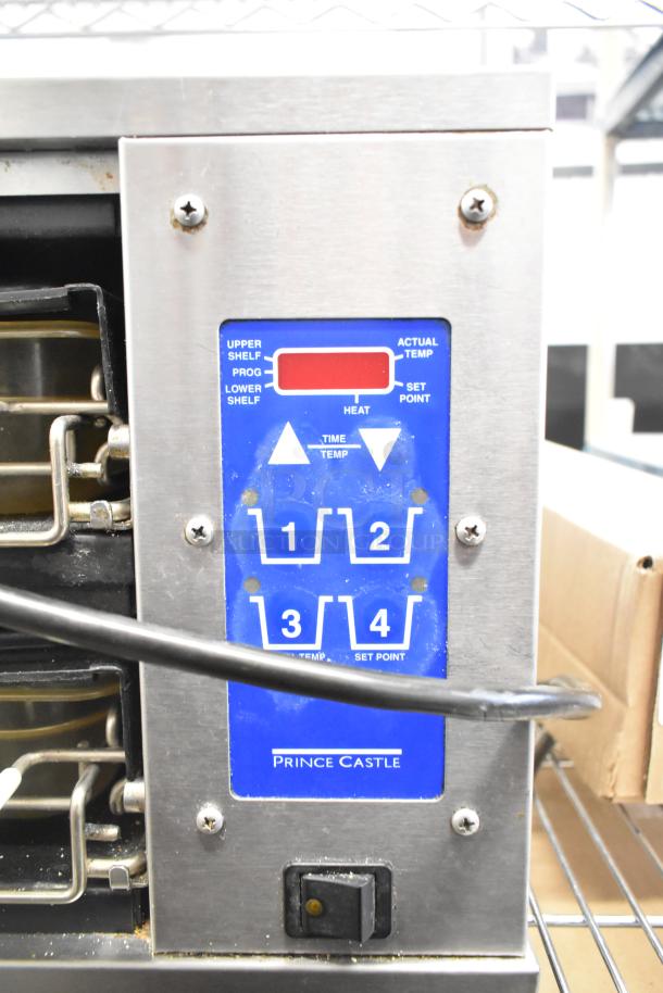 Prince Castle DHB-DDB stainless steel holding bin, 120V, 1 phase, with control panel for shelf settings.