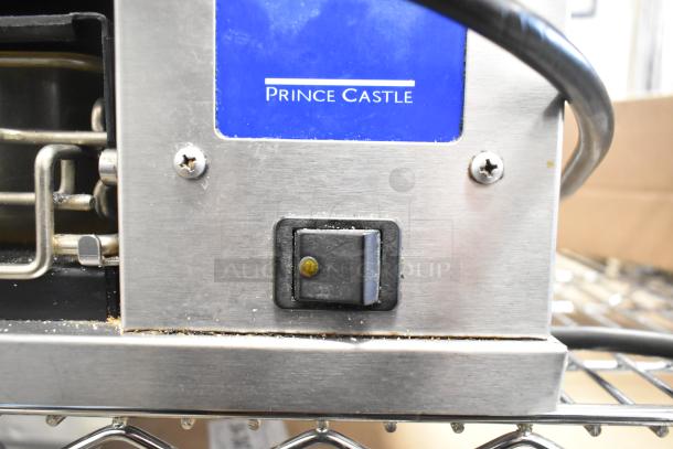 Prince Castle DHB-DDB stainless steel holding bin, 120V, 1 phase. Visible label indicates brand; features front switch.