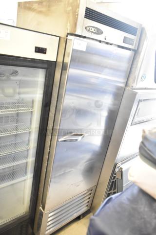 Kool-It KBSR-1 stainless steel commercial single door reach-in cooler, 115 volts, 1 phase, visible model and brand label.
