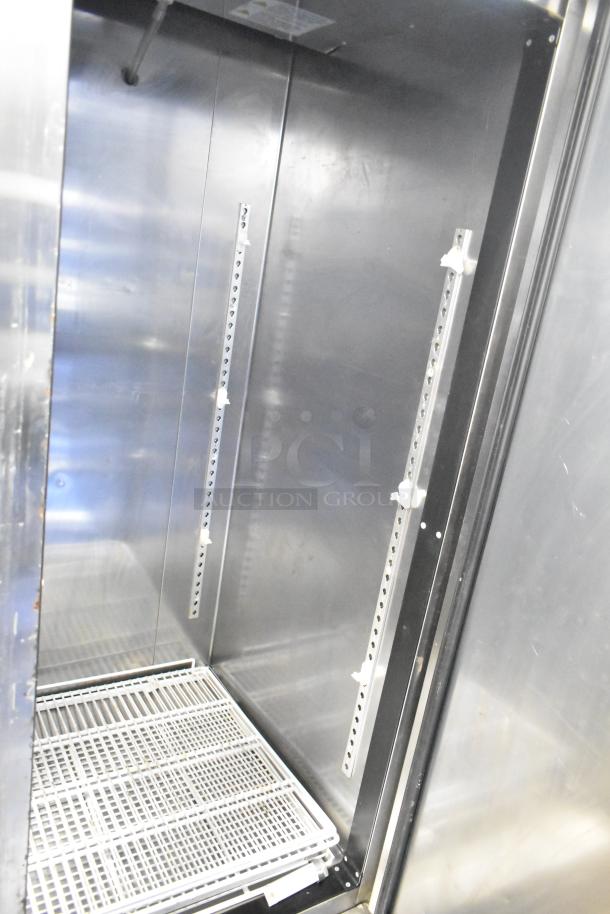 Kool-It KBSR-1 Stainless Steel Commercial Reach-In Cooler, single door, 115V, 1 phase, clean interior, shelving brackets.