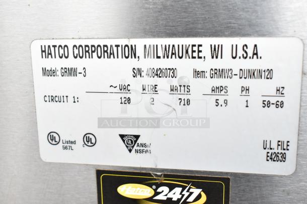 Label on Hatco GRMW-3 Glo-Ray Stainless Steel Commercial Countertop Warming Display Merchandiser, 120V, 710W.