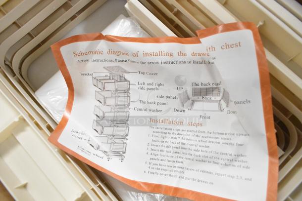 Brand new HG-HS5801-591 5-drawer plastic unit, scratch and dent. Includes installation diagram.
