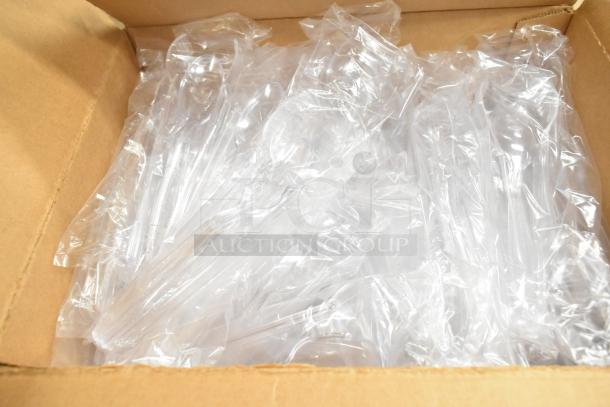 66 boxes of 100 clear 7" disposable tongs in original packaging. Individually bagged. Brand new, scratch and dent condition.