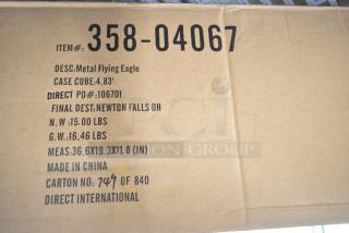 Cardboard box for Metal Flying Eagle, item #358-04067. Weight: 15 lbs, dimensions: 36.6x19.3x11.8 in. Made in China. Carton 749 of 840.