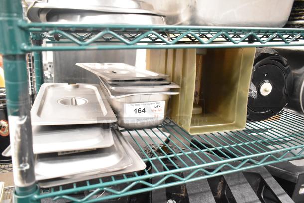 Two-tier lot with stainless steel drop-in bins, lid organizers. Includes tag labeled "164, QTY, tier lot x2."