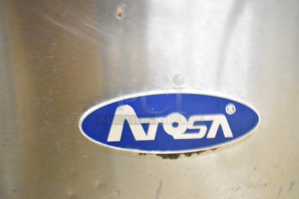 Atosa MSF8302 stainless steel commercial sandwich prep table logo, slightly worn condition.