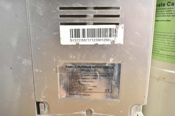 Bawell 2195 Platinum Water Ionizer, visible wear, with barcode and model information plaque.