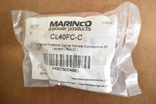 Marinco CL40FC-C protective cap for female connections, 20" lanyard, in packaging, barcode 649075004980.