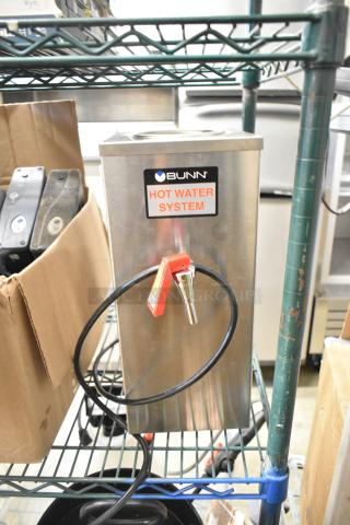 2024 Bunn OHW 02550.0003 stainless steel pourover hot water machine, 80 oz, with red spigot, 120V, 1 phase, used condition.