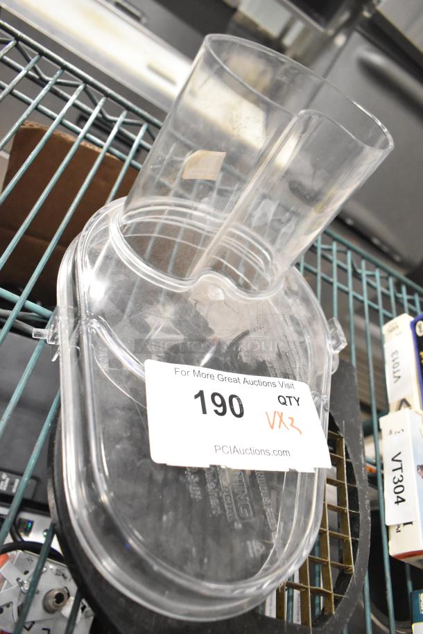 Food processor grate blade and bowl lid, clear plastic, auction lot 190, includes quantity 2, PCI label visible.