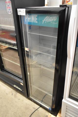 2023 IDW G-5-0234B metal single door reach-in cooler with poly-coated racks, glass front, and 115V power.