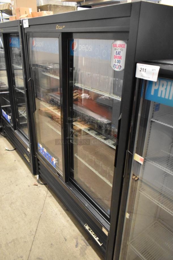 True GDM-41SL-60-LD commercial cooler, 2-door, metal, poly-coated racks, Pepsi branding, 115V, 1 phase.