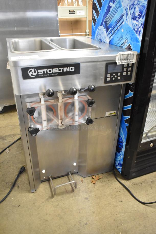 Stoelting stainless steel countertop soft serve ice cream machine, 2 flavors with twist, 208-240V, 1 phase, good condition.