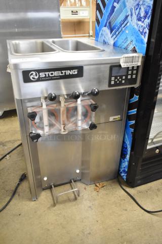Stoelting stainless steel countertop soft serve ice cream machine, 2 flavors with twist, 208-240V, 1 phase, good condition.