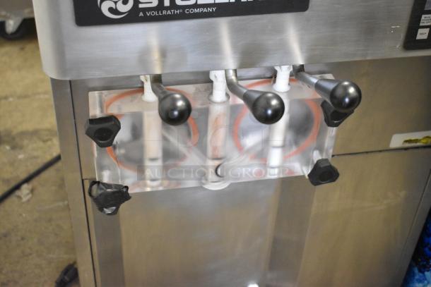 Stoelting stainless steel soft serve ice cream machine, 2 flavors with twist, model for countertop use, 208-240 volts, 1 phase.