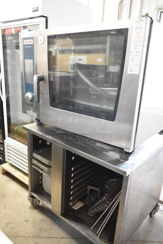 2019 Rational SCC WE 62 stainless steel combi oven, 480V, 3-phase, on double pan rack stand. Excellent condition.