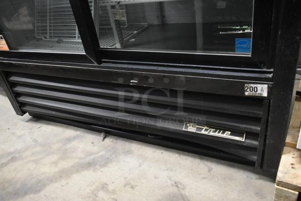 True GDM-41SL-60-LD commercial 2-door cooler with poly coated racks, black metal finish, Energy Star label, 115V, 1 phase.