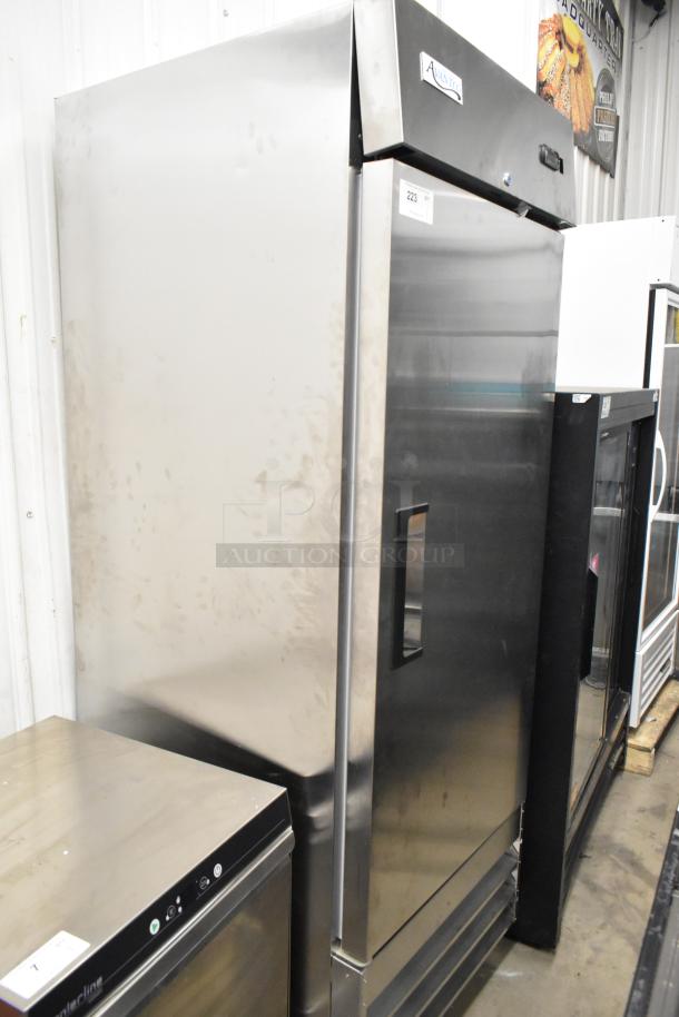 Avantco 178A23RHC stainless steel commercial single door reach-in cooler, new with scratches, on casters, 115V, 1 phase.