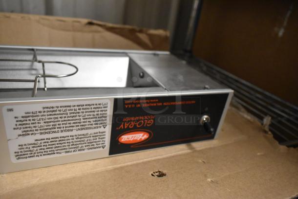 Brand new Avantco 413GRAH42TAS 42" Glo-Ray infrared food warmer, with toggle controls, 6" chains, and S-hooks, 120V, 1 phase.