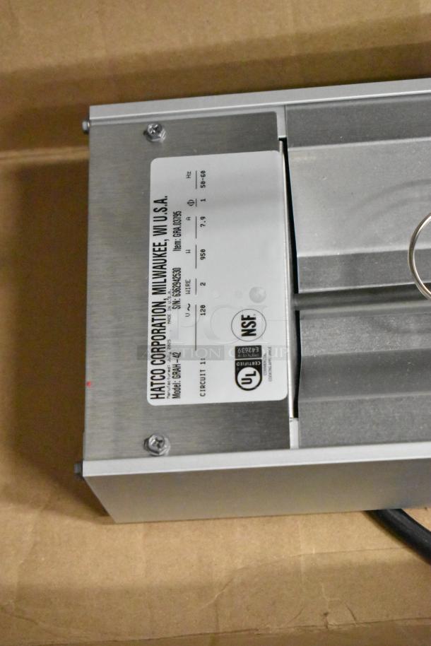 Brand new Avantco 413GRAH42TAS 42" infrared food warmer, scratch and dent. Features toggle controls, 6" chains, S-hooks. 120V.