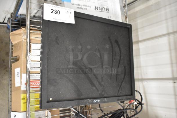 Acer V173 17" LCD monitor, dusty screen, visible model label, auction tag shows item number 230, power cables included.