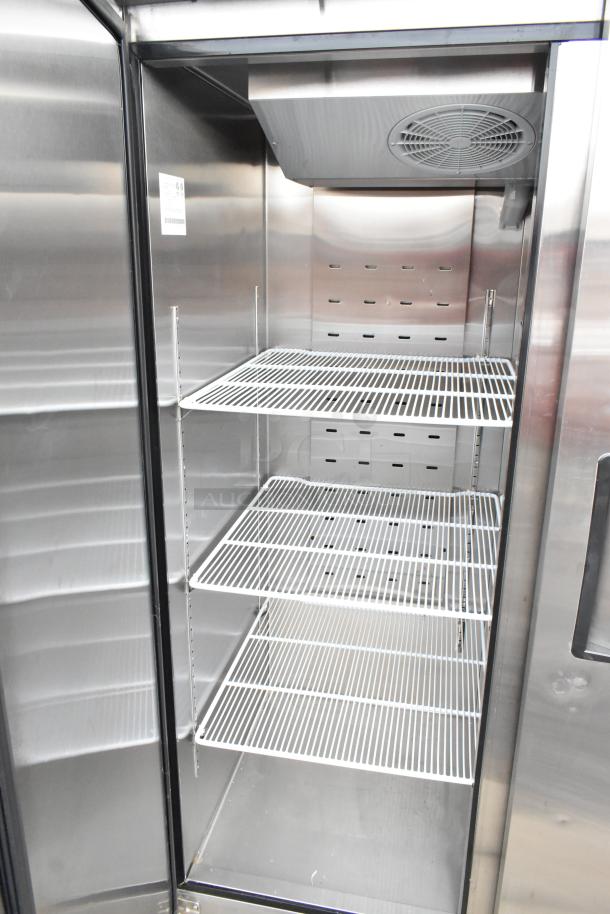 2018 Atosa MBF8005GR stainless steel 2-door reach-in cooler, poly-coated racks, commercial casters, 115V, 1 phase.