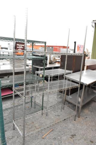 Chrome finish 3-tier wire shelving unit in good condition. Buyer must dismantle. Consider freight charges.