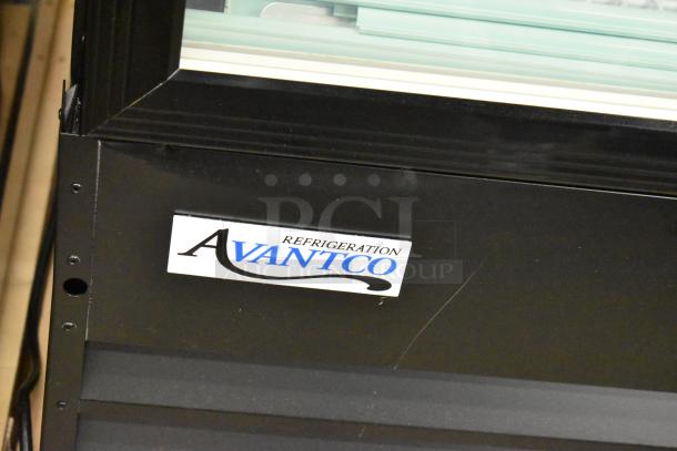 Brand new Avantco 178GDC12FHCB 27" swing glass door freezer, black, LED lighting, poly-coated racks, customizable, 115V.