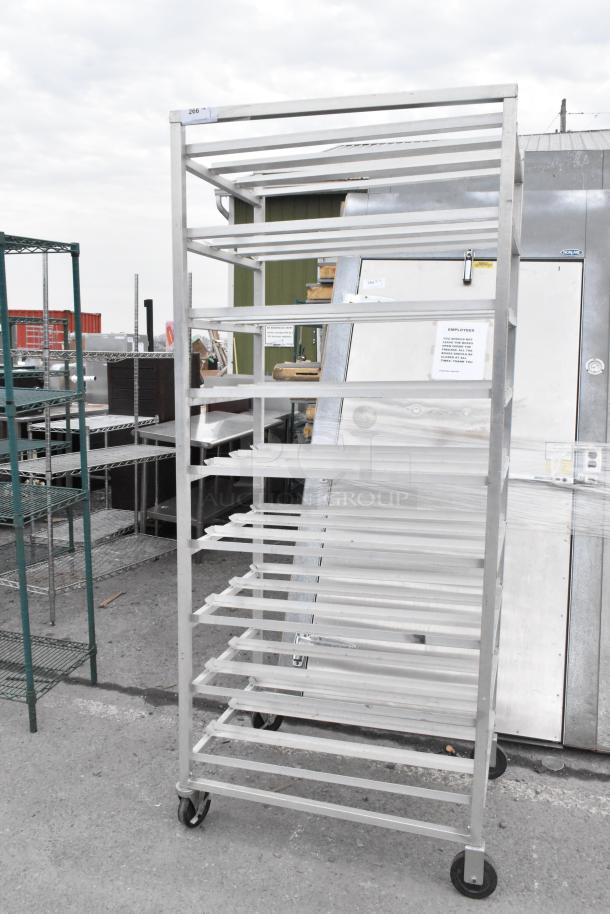 Channel CSR-9M Metal Commercial Pan Rack with 10 slots on casters. Industrial-grade, used condition.