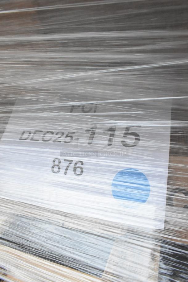 8 new scratch and dent items wrapped in plastic, including shelves. Label marked DEC25-115, 876.