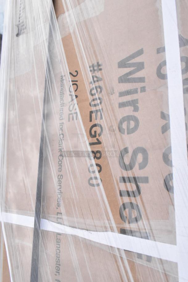 Packaged new scratch and dent underbar sink and wire shelf, label shows "#460EG1860," sealed with protective wrapping.