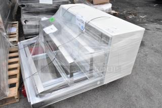 Brand new Avantco BCFD-60 white bakery display case, 59 1/8", LED lighting, visible scratch and dent, wrapped on pallet.