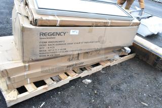 Boxes on a wooden pallet labeled "Regency Space Solutions." Contains 6 high-heavy duty dunnage racks, 24"x60", made in Vietnam.