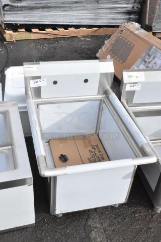 BRAND NEW Regency 600S11824 stainless steel commercial sink, one compartment, 23" with stainless legs and cross bracing, scratch and dent.