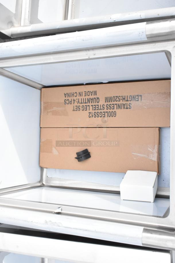 Brand new Regency 600S11824 commercial sink, 16-gauge stainless steel, one compartment, 18"x24"x14" bowl. Tags show minor dents.