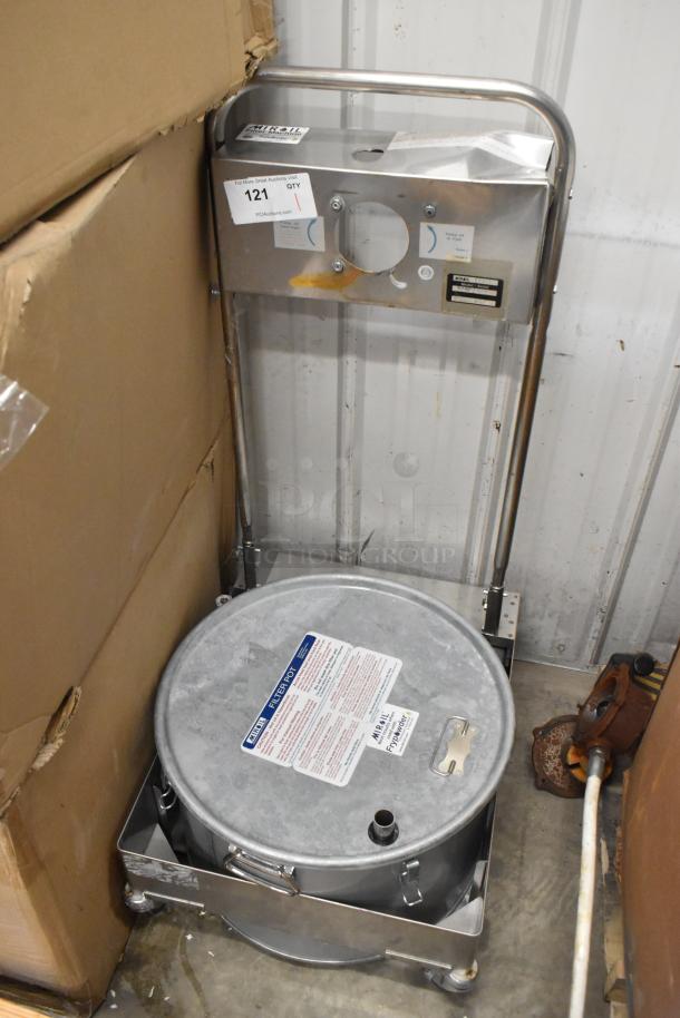 Miroil 55HD Metal Commercial 55 lb Fryer Filter in good condition. Features durable metal construction, labels with usage instructions.