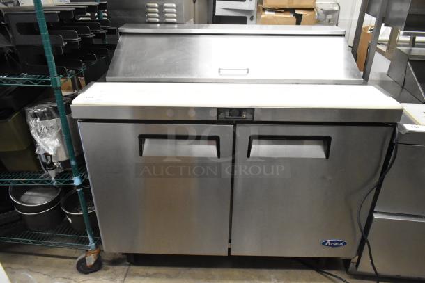 Atosa MSF8302 stainless steel prep table, mega top design, on casters, commercial use, 115V, 1 phase.